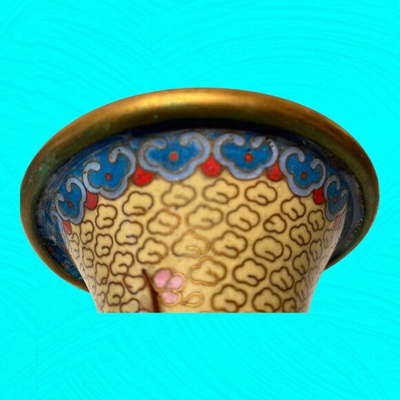 Vintage Asian Cloisonne Vase Bottle Bird Cherry Blossoms 9" Tall READ - Picture 11 of 11